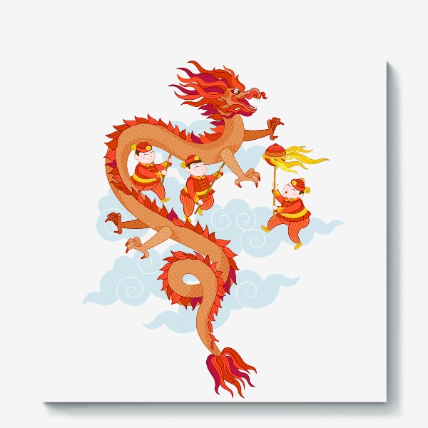 Холст «Танец Дракона. Китайский традиционный Праздник Весны»
