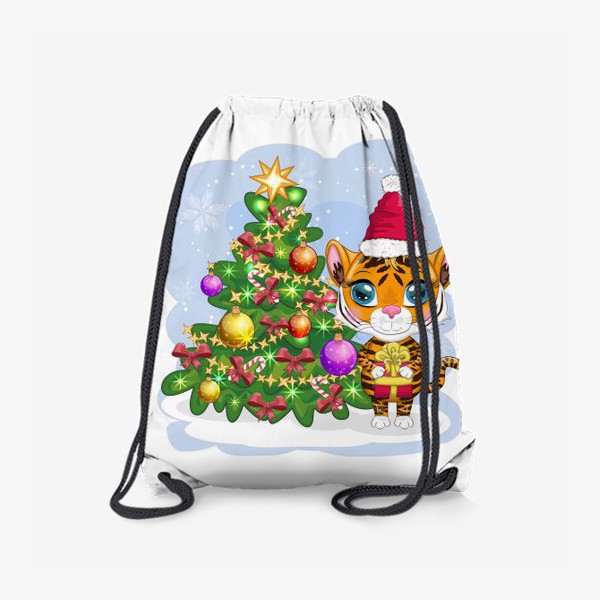 Рюкзак «Тигр с подарком возле новогодней елки. Новый год 2022»