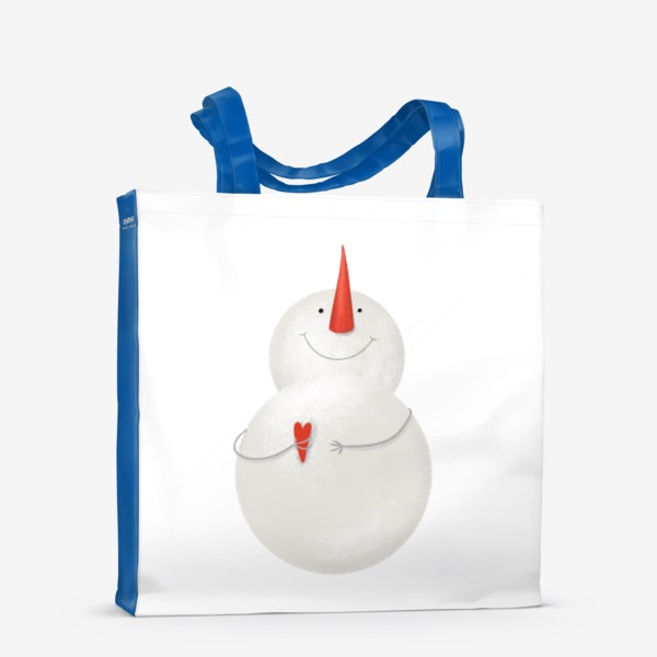 Сумка-шоппер «Снеговик. волшебство. Новый год, Рождество. Дед Мороз, Санта. Зима. Снег, шарф, шапка, сердце, любовь, девушке, парню»