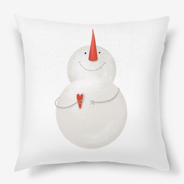 Подушка «Снеговик. волшебство. Новый год, Рождество. Дед Мороз, Санта. Зима. Снег, шарф, шапка, сердце, любовь, девушке, парню»