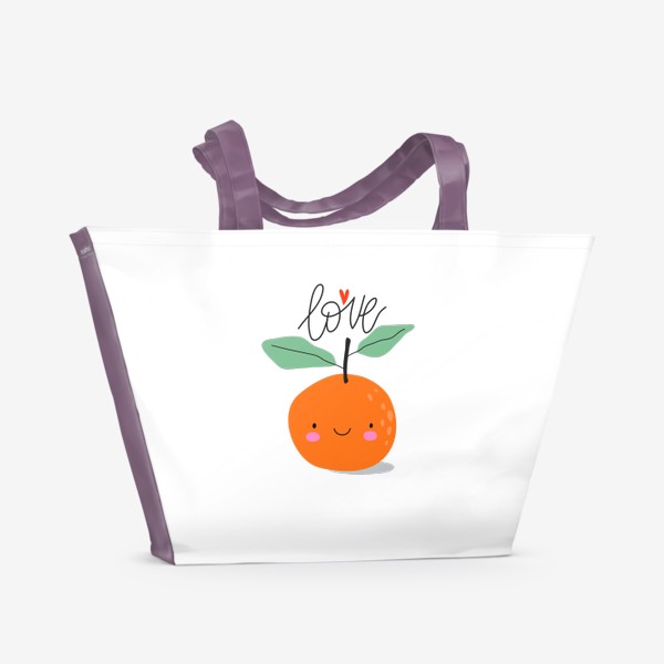 Пляжная сумка «Милый мандарин и надпись LOVE»