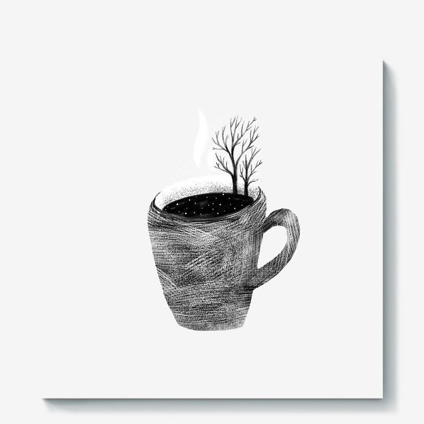 Холст «Чашка чая и деревья. Зимний пейзаж»