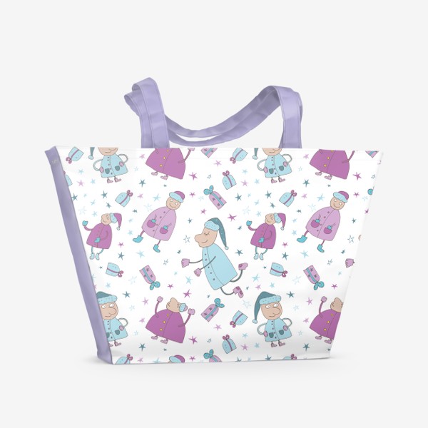 Пляжная сумка «Забавные деды морозы со звездочками»