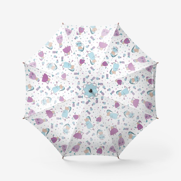 Зонт «Забавные деды морозы со звездочками»
