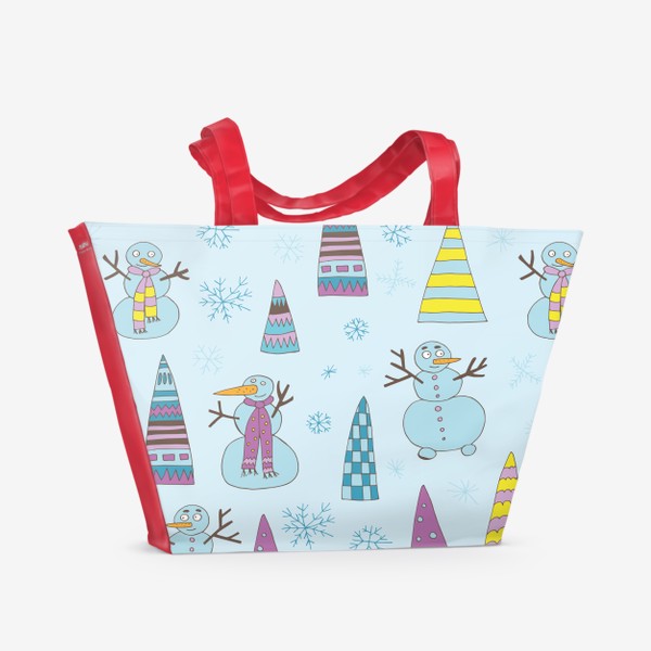 Пляжная сумка «Снеговики с ёлочками»
