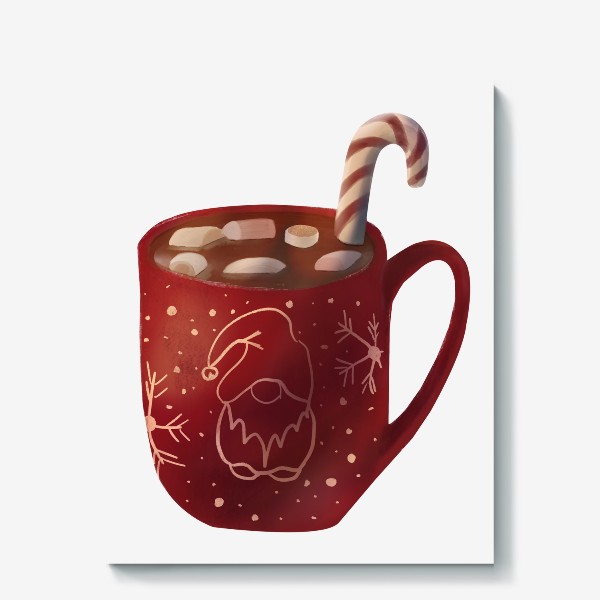 Холст &laquo;Новогодняя чашка - Какао с маршмеллоу - Горячий шоколад - Рождественский напиток&raquo;