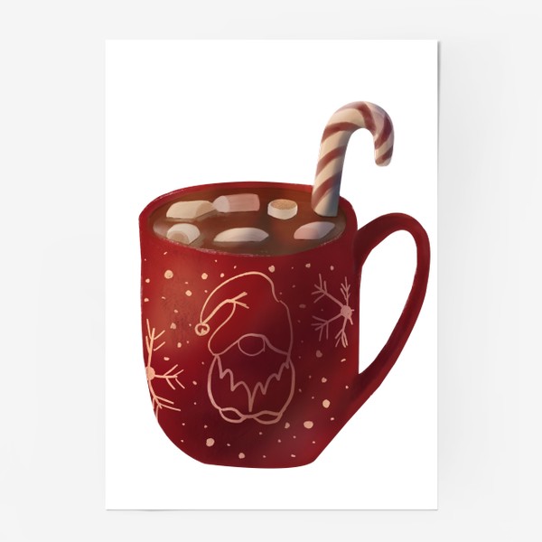 Постер «Новогодняя чашка - Какао с маршмеллоу - Горячий шоколад - Рождественский напиток»