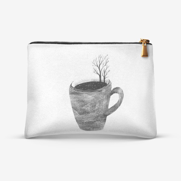 Косметичка «Чашка чая и деревья. Зимний пейзаж»