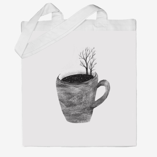 Сумка хб «Чашка чая и деревья. Зимний пейзаж»