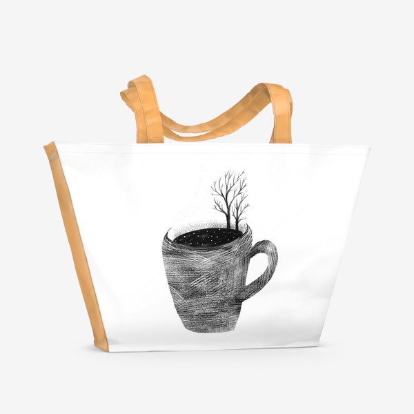 Пляжная сумка «Чашка чая и деревья. Зимний пейзаж»
