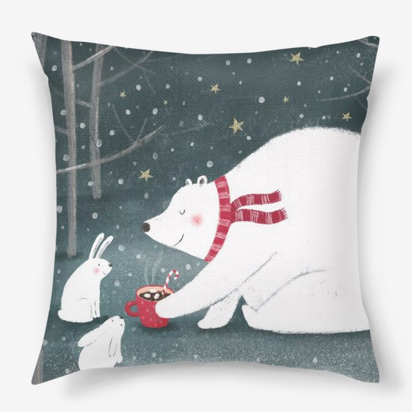 Подушка «Счастливого Нового года и Рождества. Мишка в лесу»