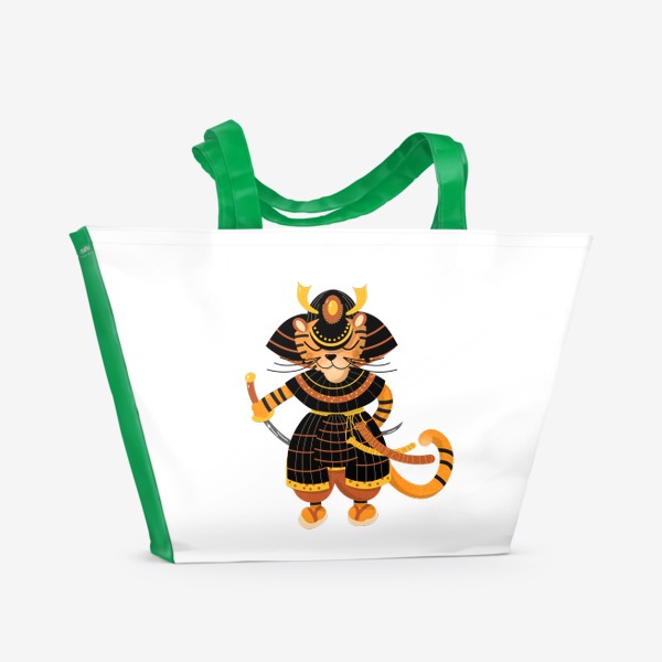 Пляжная сумка «Тигр-самурай. Веселый персонаж. Гороскоп Год Тигра»