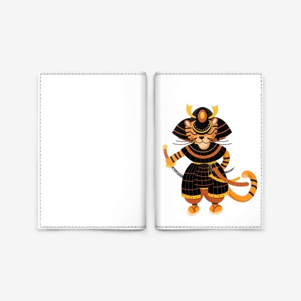 Обложка для паспорта «Тигр-самурай. Веселый персонаж. Гороскоп Год Тигра»