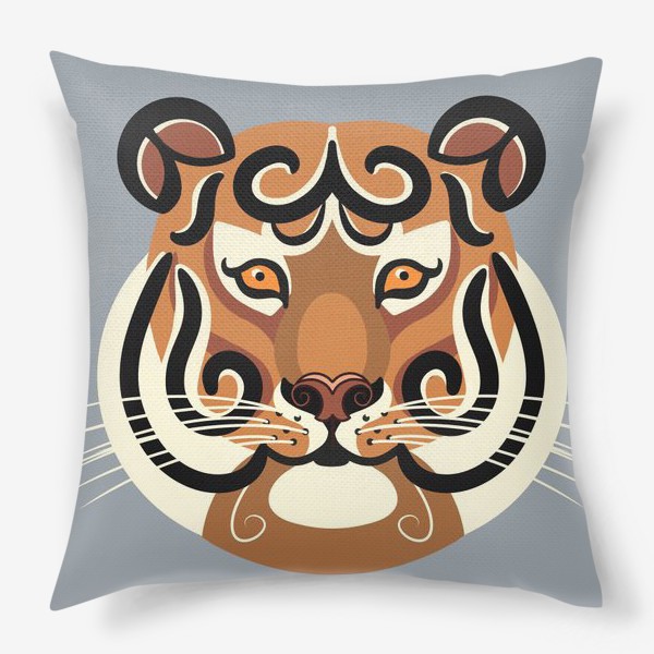 Подушка «Стилизованный портрет тигра на сером фоне»