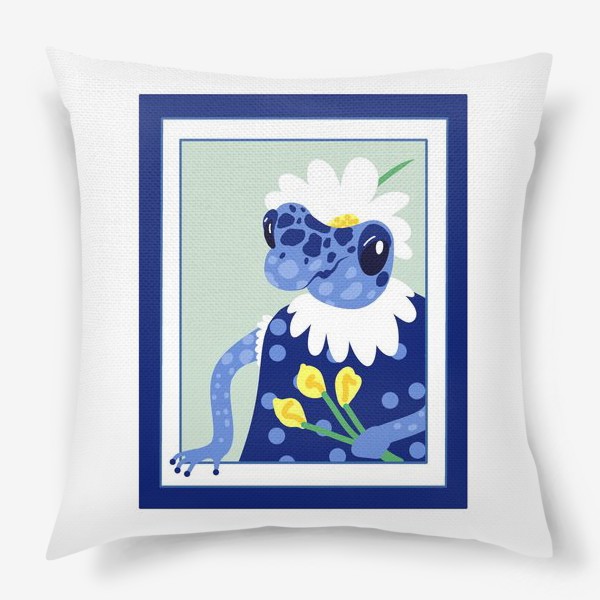 Подушка «Портрет синей лягушки с желтыми каллами»