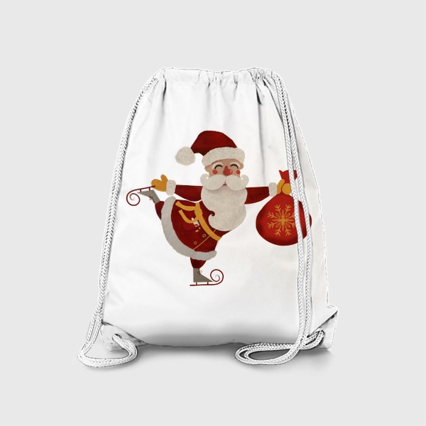 Рюкзак «Дед Мороз с мешком подарков на коньках. Акварель. Смешанная техника»