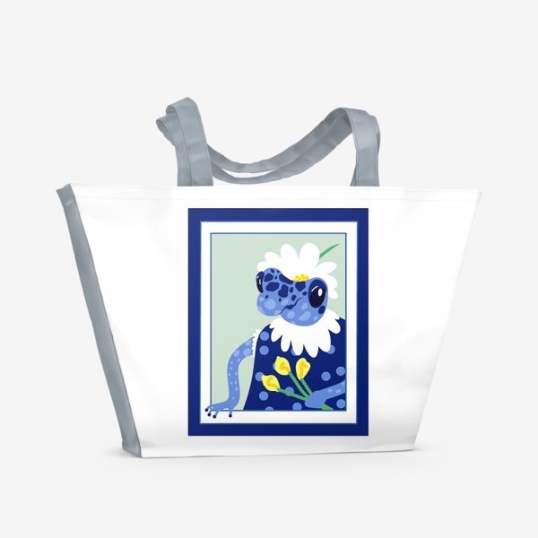 Пляжная сумка «Портрет синей лягушки с желтыми каллами»