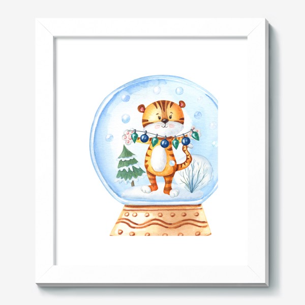 Картина «Новогодний тигренок в снежном шаре»