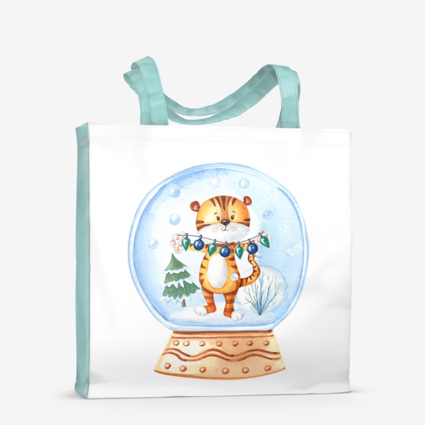 Сумка-шоппер «Новогодний тигренок в снежном шаре»