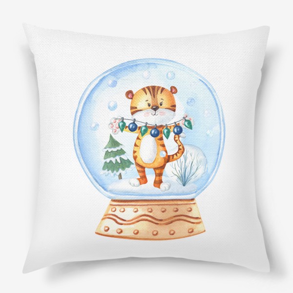 Подушка «Новогодний тигренок в снежном шаре»