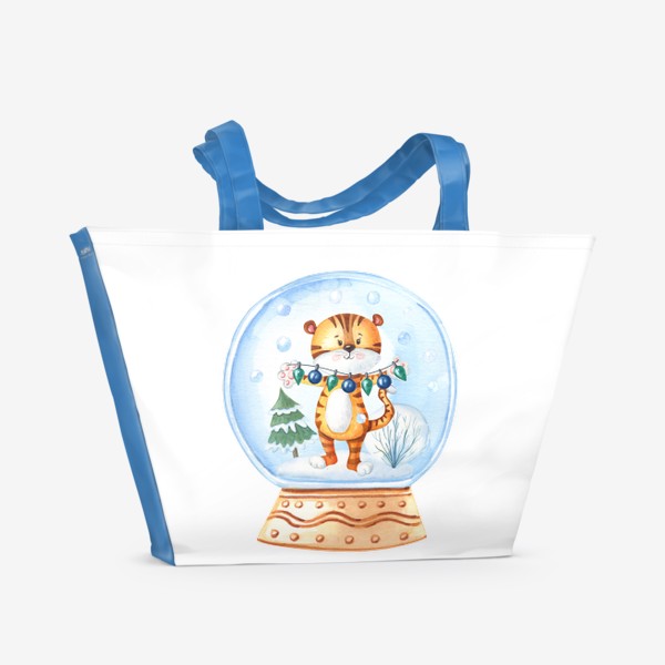 Пляжная сумка «Новогодний тигренок в снежном шаре»