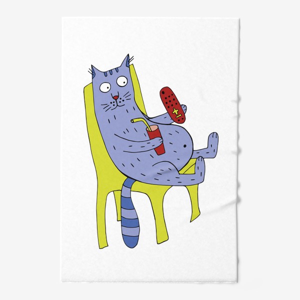 Полотенце &laquo;Кот сидит на стуле с пультом от телевизора&raquo;