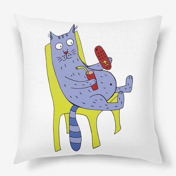 Подушка &laquo;Кот сидит на стуле с пультом от телевизора&raquo;