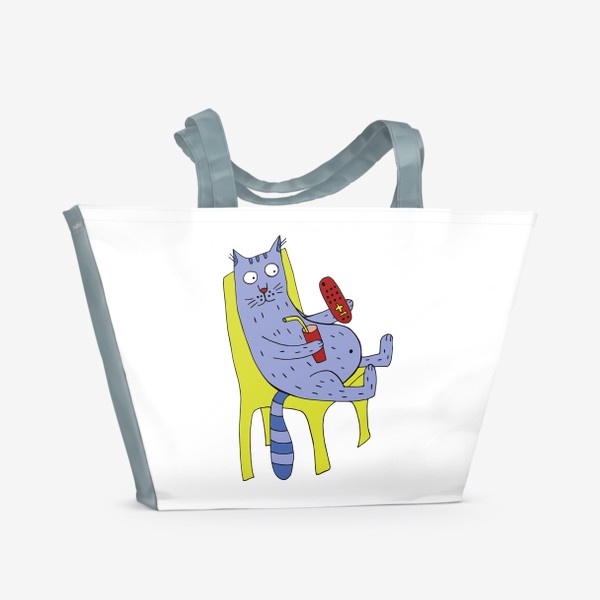Пляжная сумка «Кот сидит на стуле с пультом от телевизора»