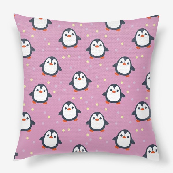 Подушка «пингвинчики на розовом фоне»