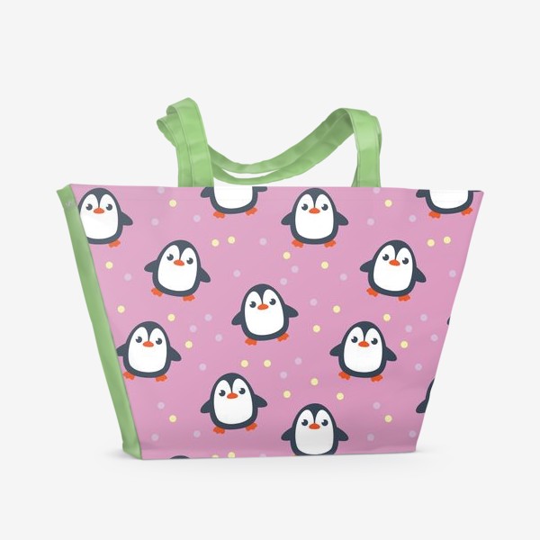 Пляжная сумка «пингвинчики на розовом фоне»