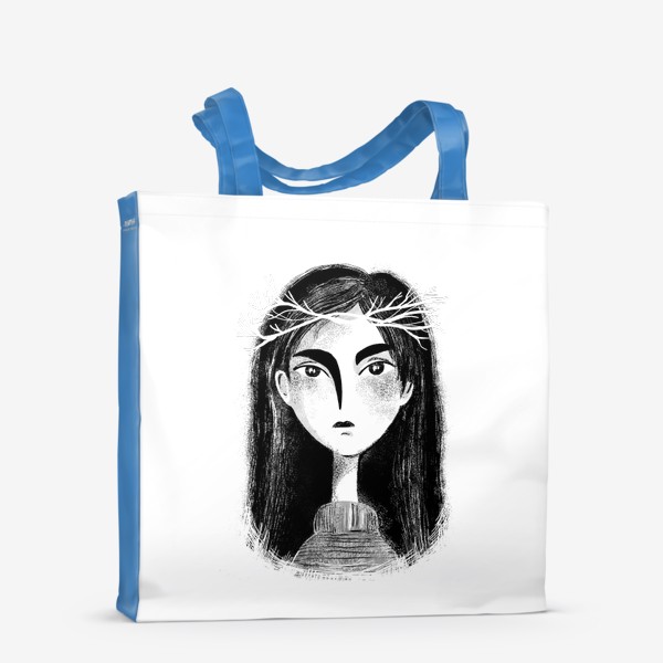 Сумка-шоппер «Черно-белый портрет девочки с веточками в волосах»