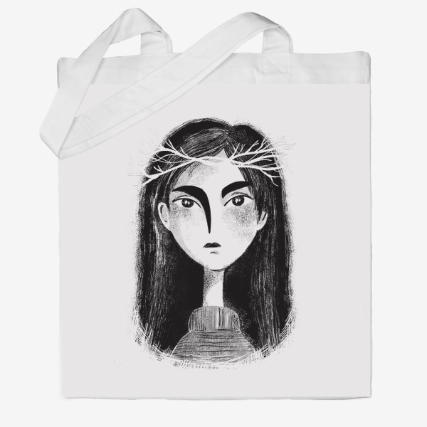 Сумка хб «Черно-белый портрет девочки с веточками в волосах»