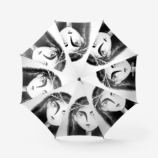 Зонт «Черно-белый портрет девочки с веточками в волосах»