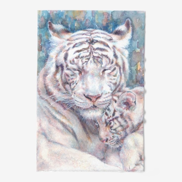 Полотенце &laquo;Белые тигры, тигренок, тигрица, год тигра &raquo;