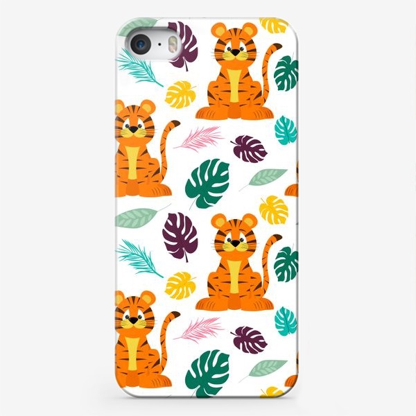 Чехол iPhone «Тигрята  с листьями»