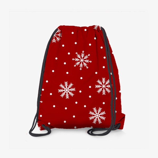 Рюкзак «Снежинки. Зимний паттерн красном фоне»