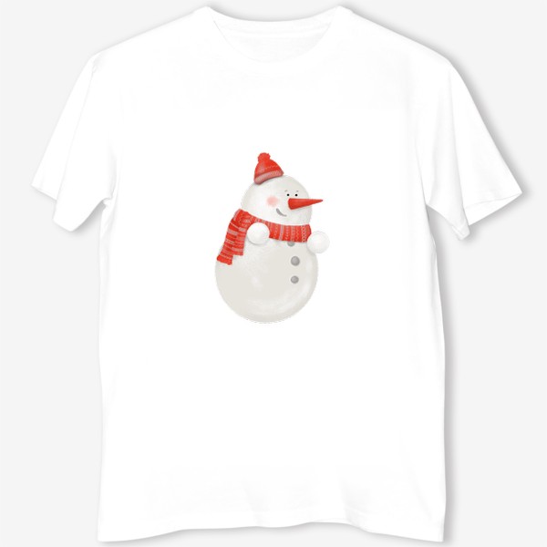 Футболка «Снеговик. Новогоднее волшебство. Подарок. Новый год, Рождество. Дед Мороз, Санта Клаус. Зима. Снег, шарф, шапка»