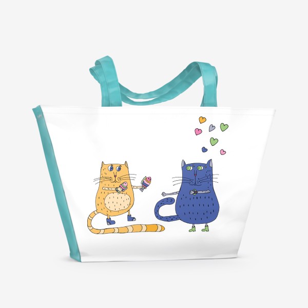 Пляжная сумка «Котик дарит котику рыбок на день рождение»