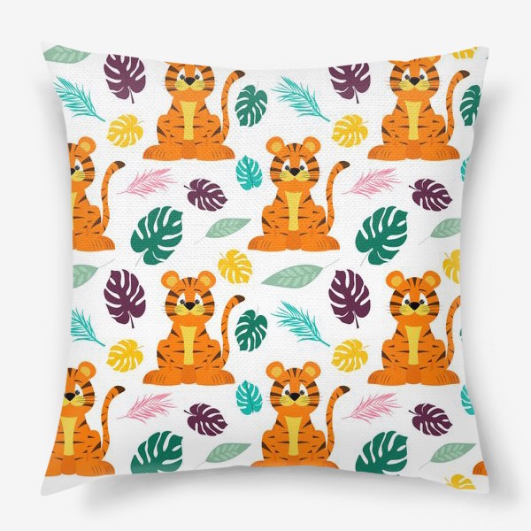 Подушка «Тигрята  с листьями»