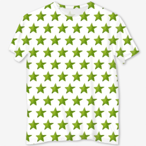Футболка с полной запечаткой «Зеленые акварельные звезды»