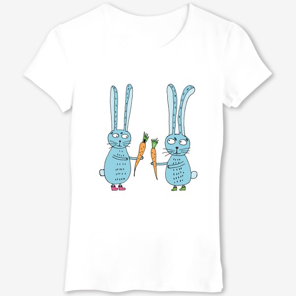 Футболка «Влюбленные зайцы дарят друг другу морковки»