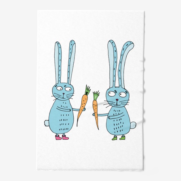Полотенце «Влюбленные зайцы дарят друг другу морковки»