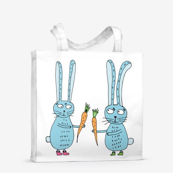 Сумка-шоппер «Влюбленные зайцы дарят друг другу морковки»