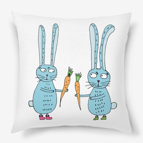 Подушка «Влюбленные зайцы дарят друг другу морковки»