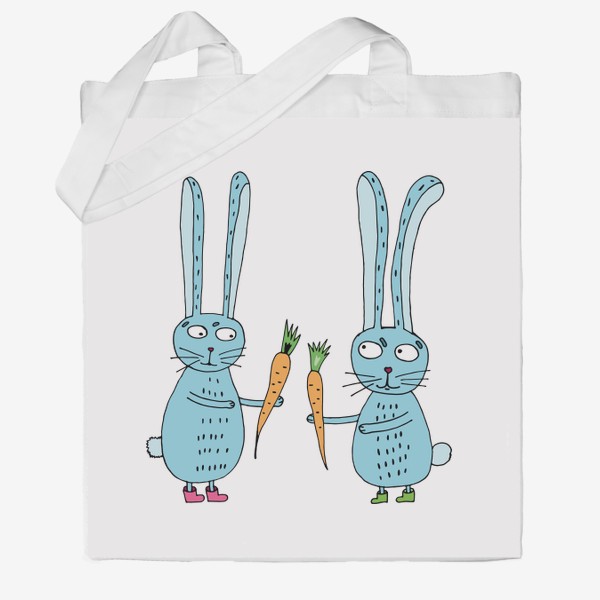 Сумка хб «Влюбленные зайцы дарят друг другу морковки»