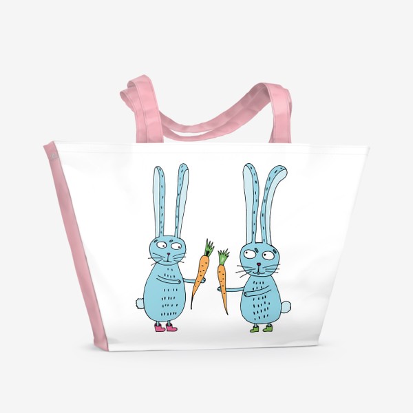 Пляжная сумка &laquo;Влюбленные зайцы дарят друг другу морковки&raquo;