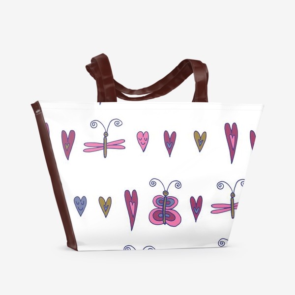 Пляжная сумка «Бабочки и сердечки»