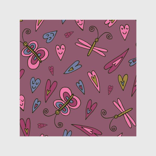 Шторы «Розовые сердечки с бабочками»