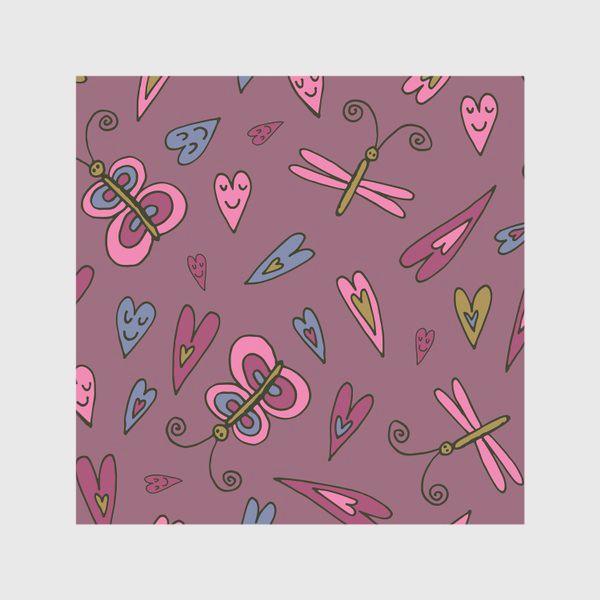 Скатерть «Розовые сердечки с бабочками»