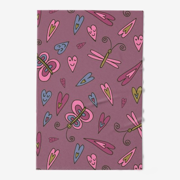Полотенце «Розовые сердечки с бабочками»